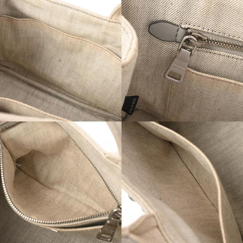 Prada Tote Bianco Rhinestones Denim White Canapa Handbag - Picture 10 of 11